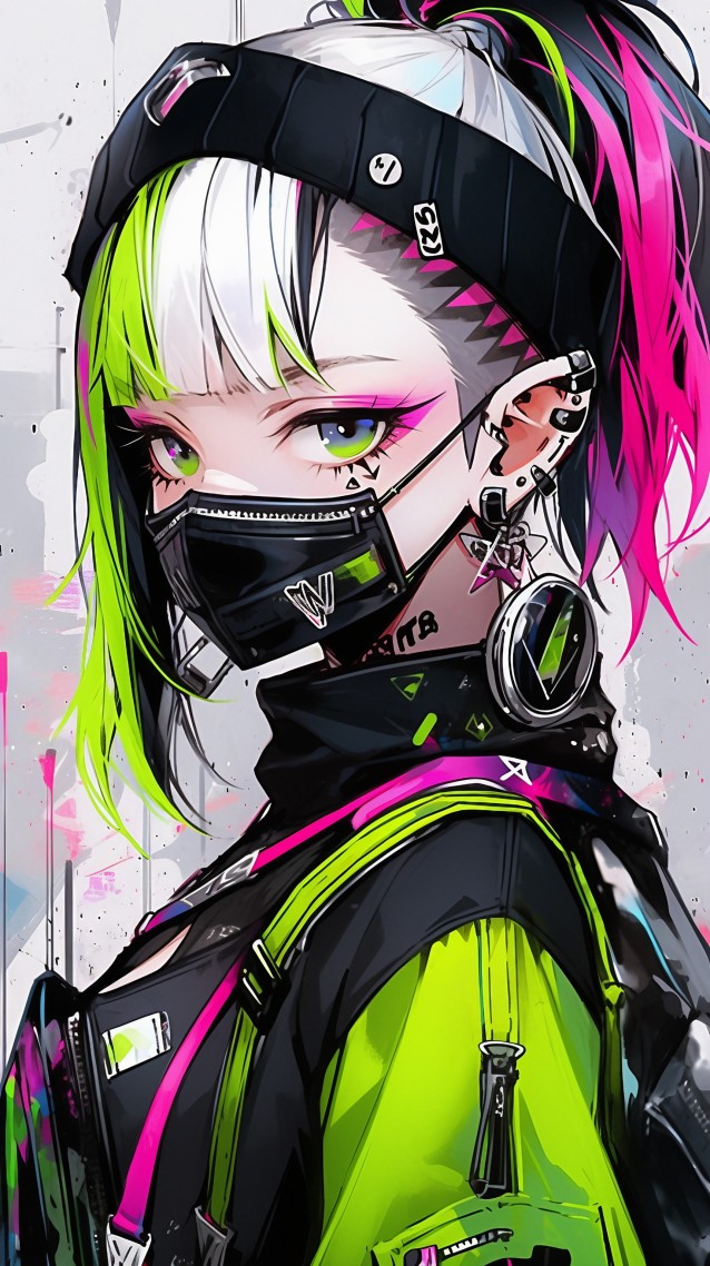 嘻哈口罩女生(动漫手机静态壁纸) - 动漫手机壁纸下载 - 元气壁纸