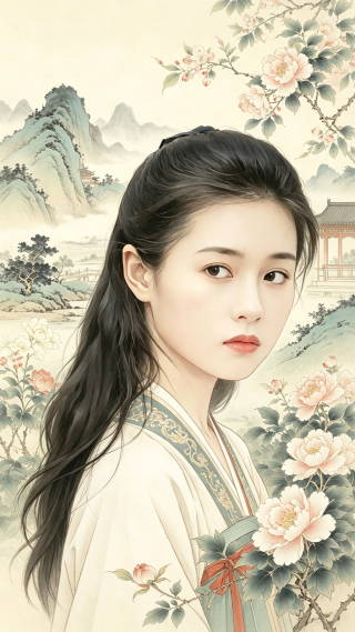 美女 古风 水墨
