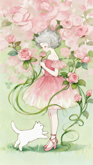 芭蕾舞少女与白猫