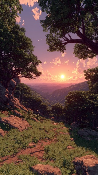 梦幻晚霞山林