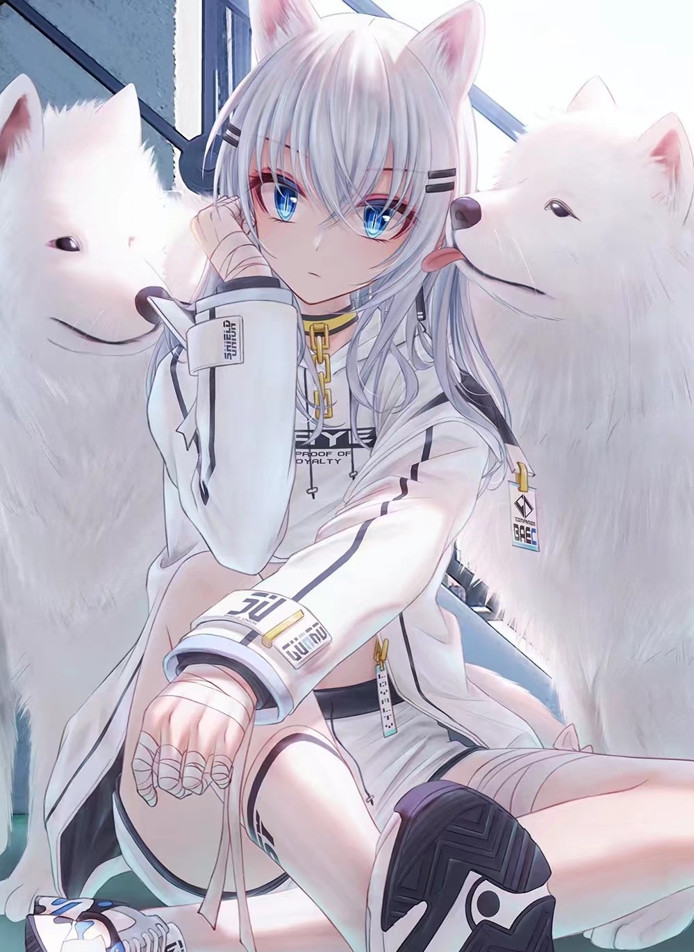 犬耳銀髮藍瞳少女