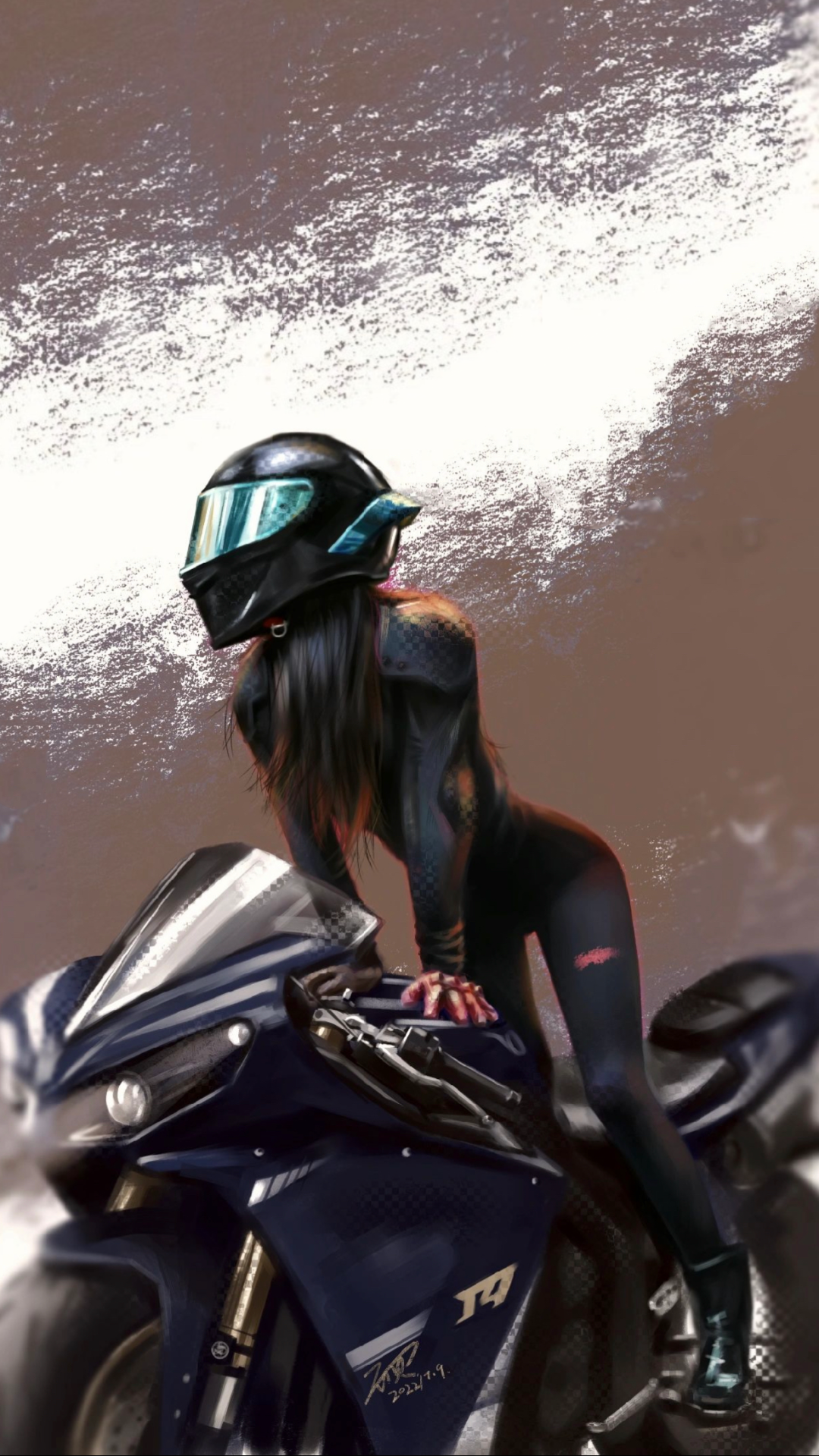 超酷的機車插畫美女