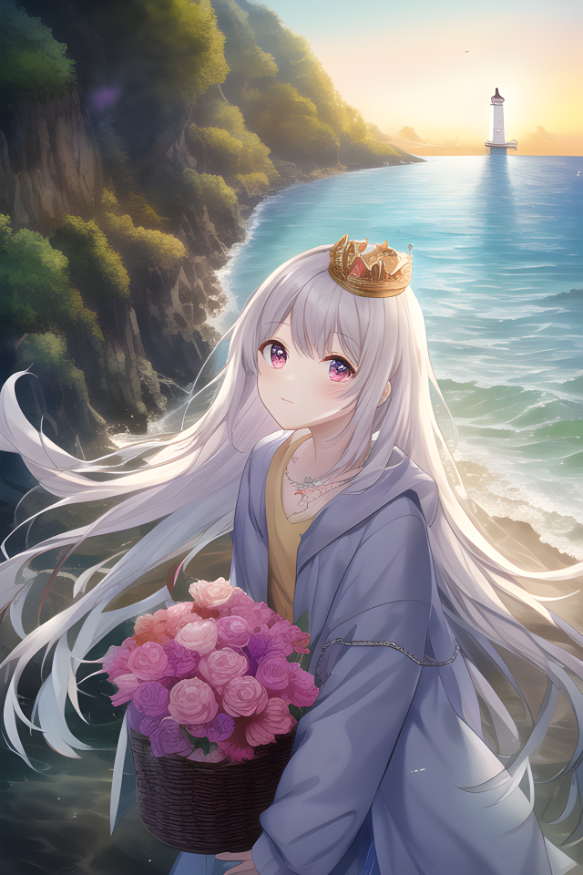 海邊戴皇冠的女孩