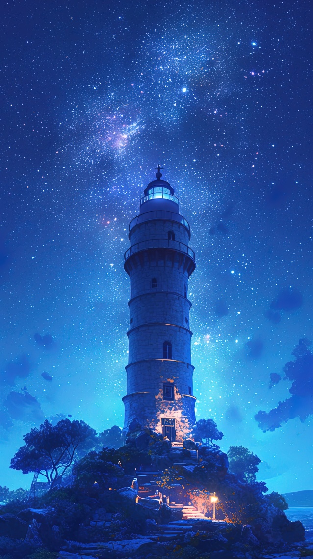 星空靜謐燈塔