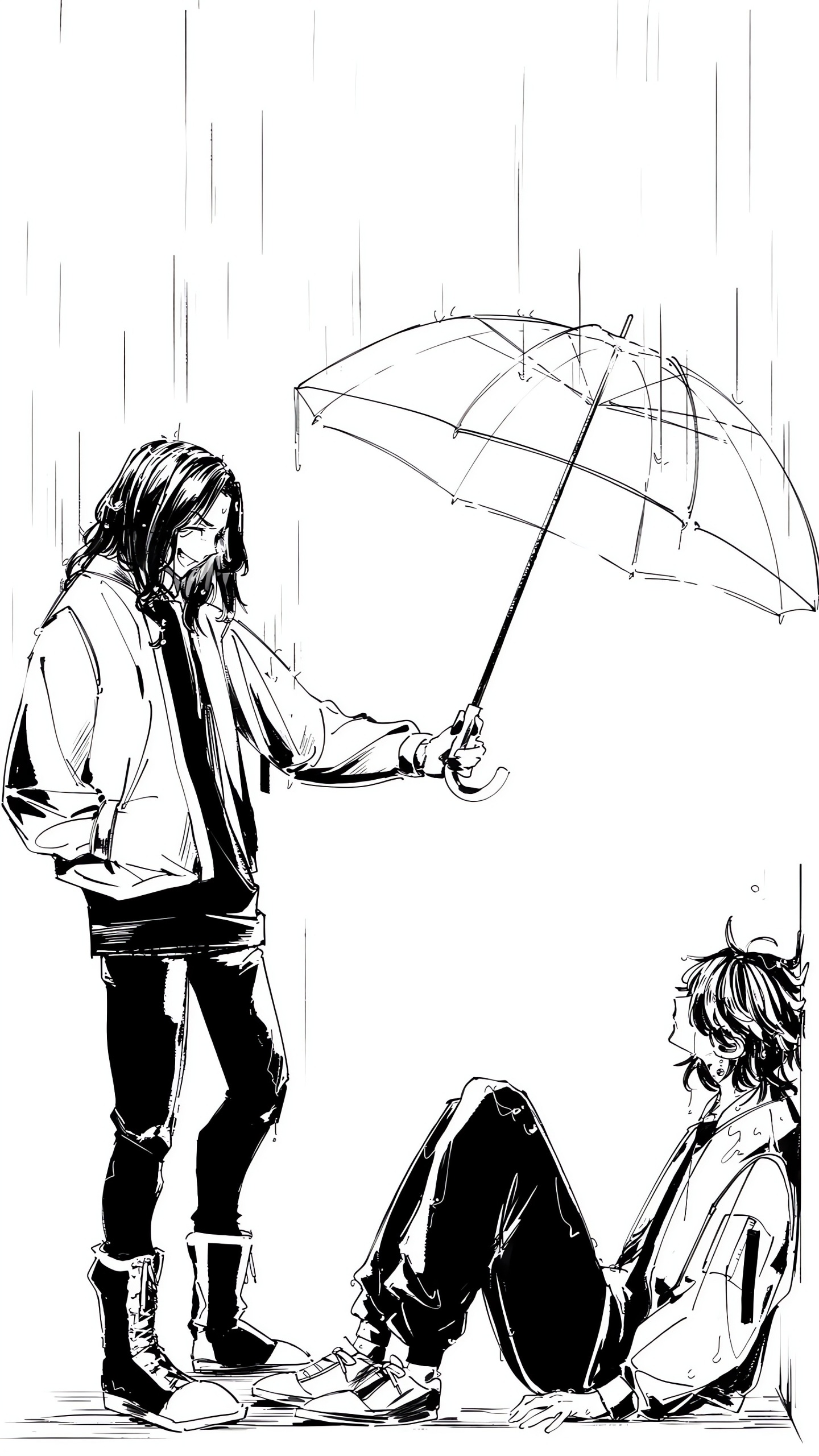 黑白撐傘少年