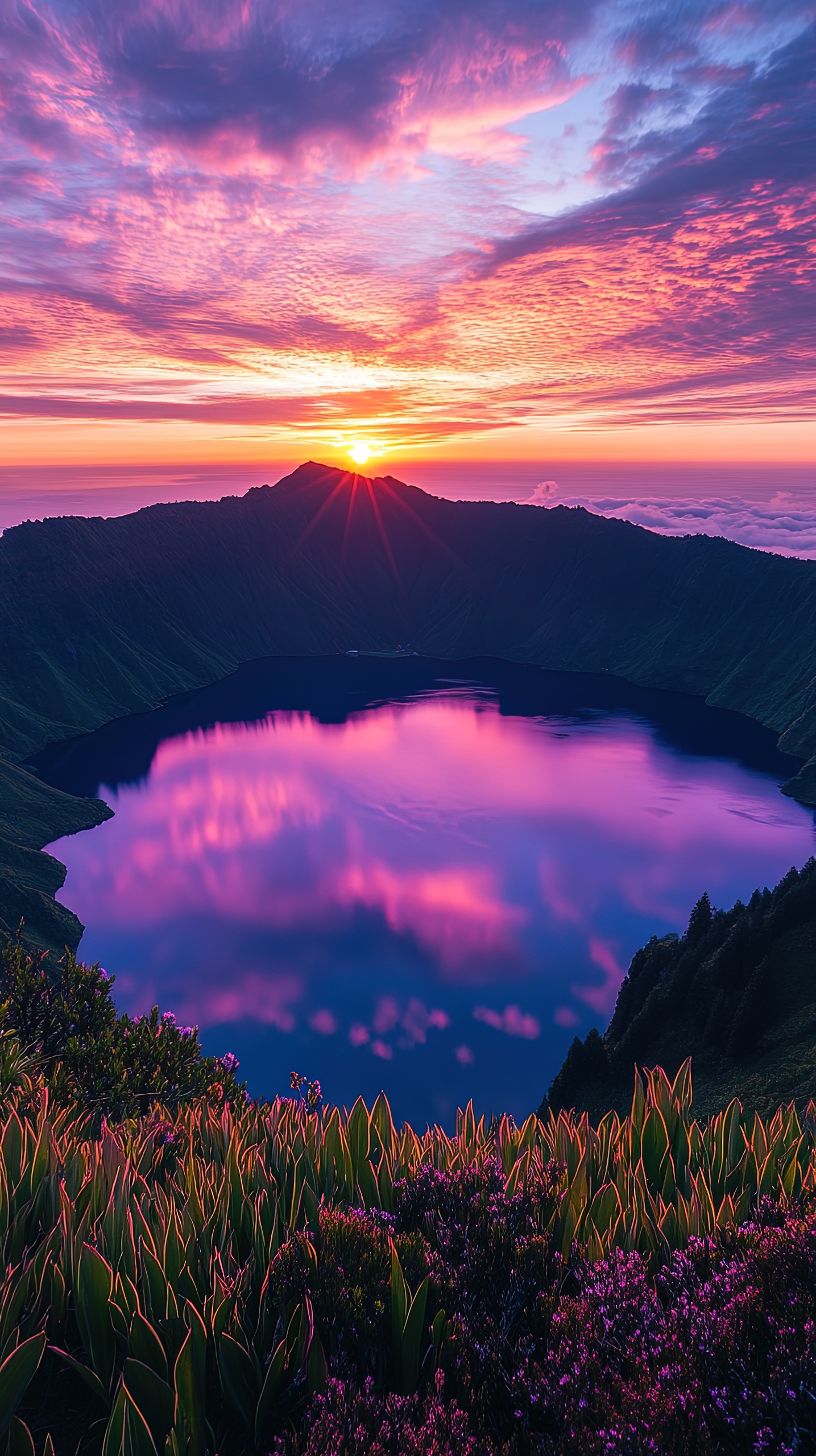 日出壮观火山口湖