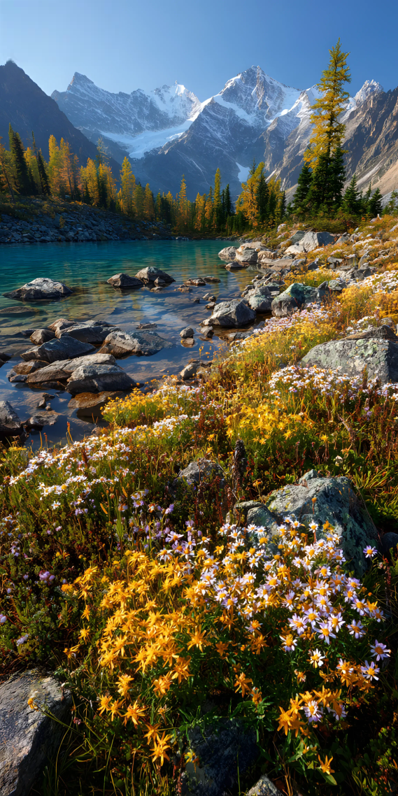 秋染山湖，花开成岸