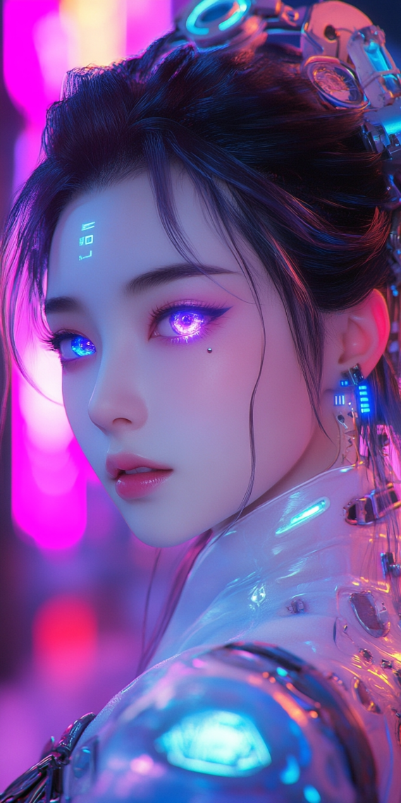 霓虹幻境，赛博少女的科技之美