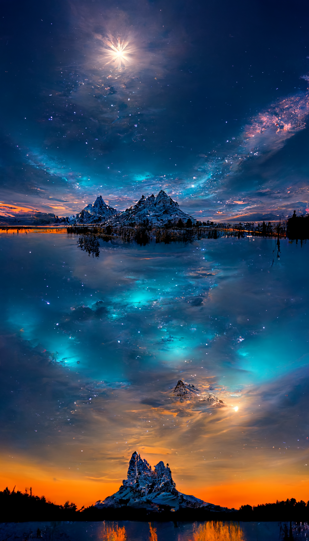 極光晚霞美麗的天空，地平線風景