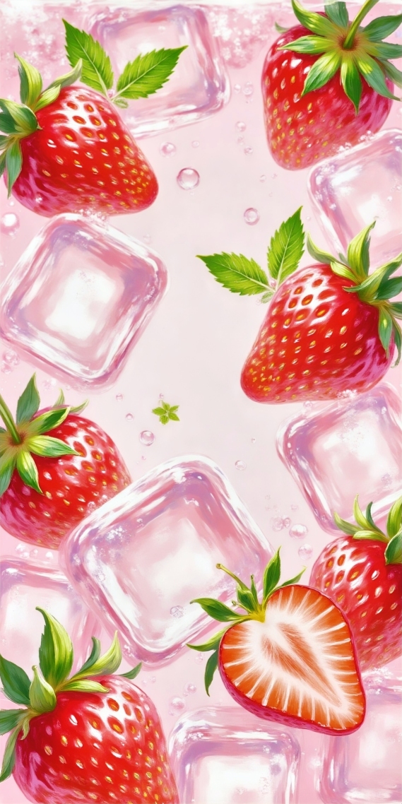 冰块草莓插画