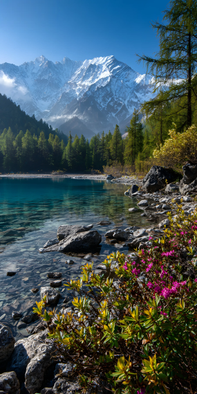 雪山映湖，天地澄澈