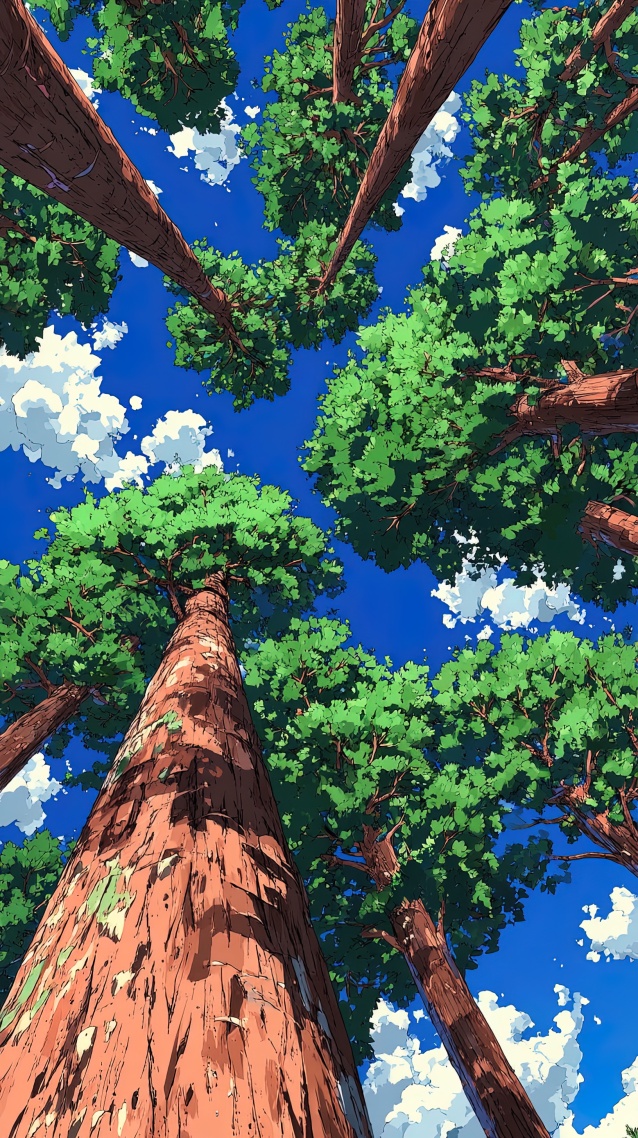 藍天陽光原始森林巨樹