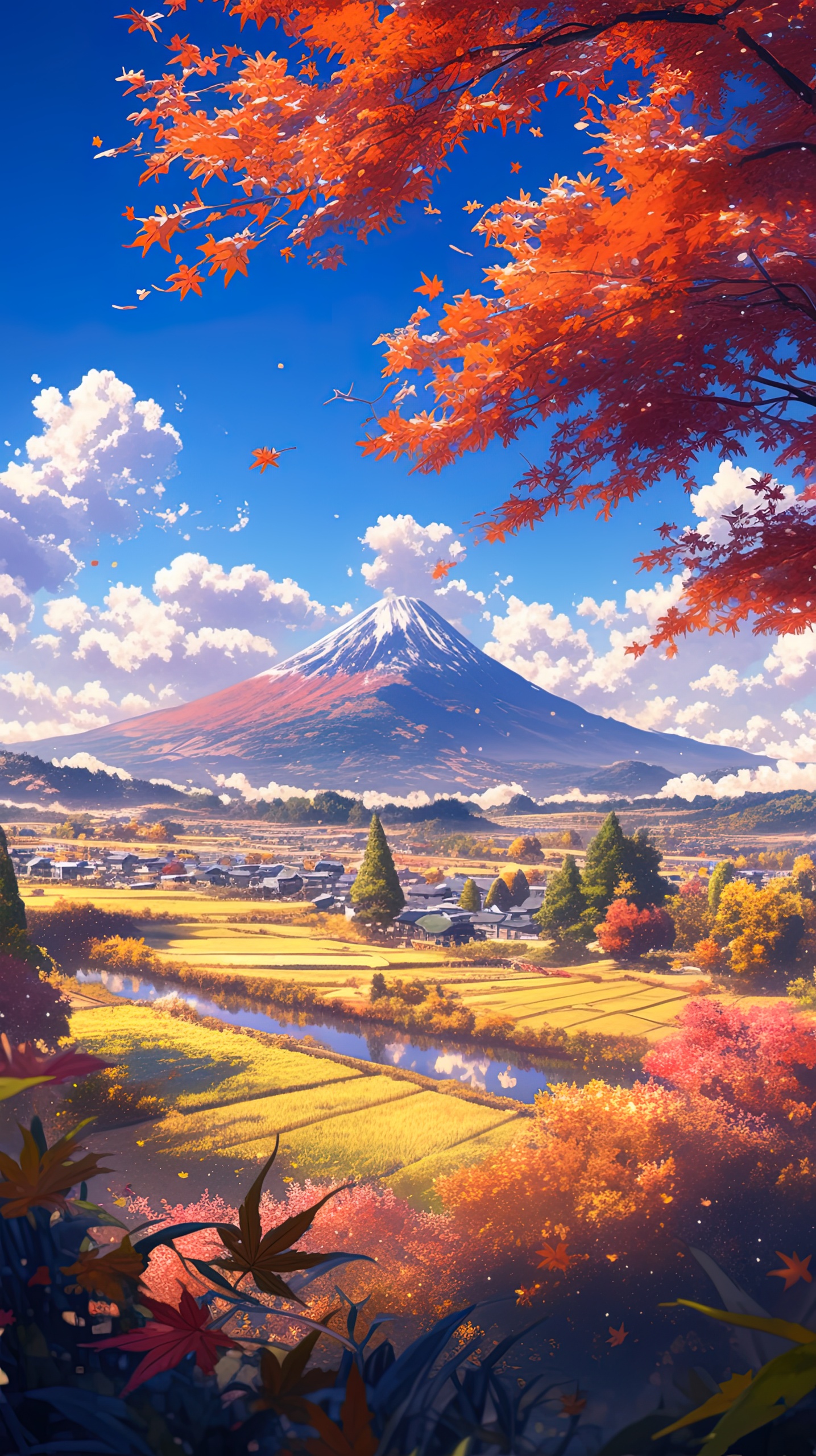 山腳秋日金黃稻田