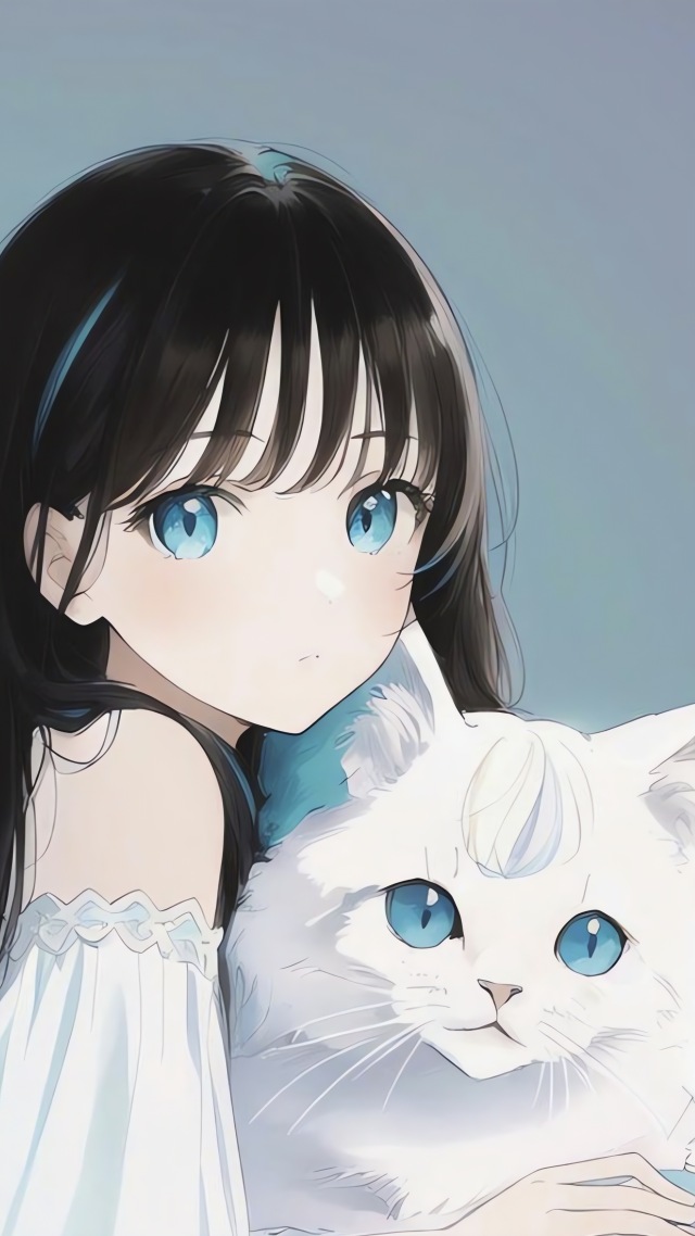 蓝瞳绝美少女与猫