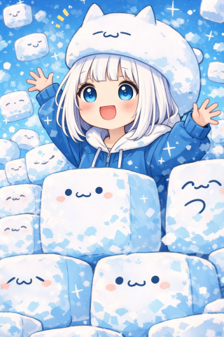猫猫叠叠群中的少女