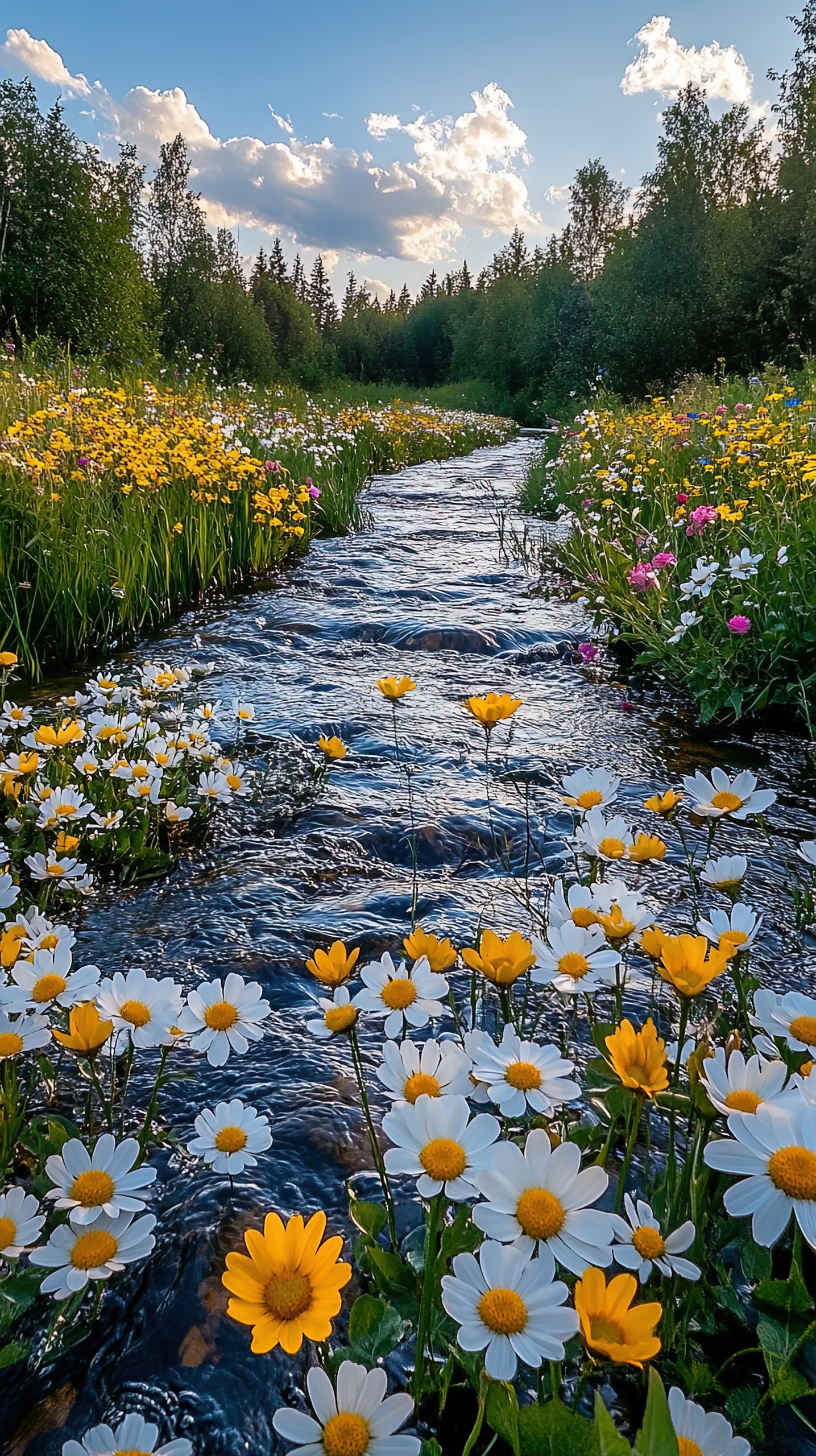 绿色鲜花溪流