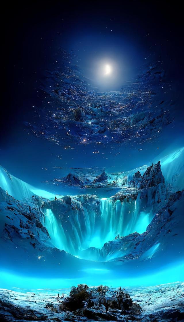 星空下的极光瀑布