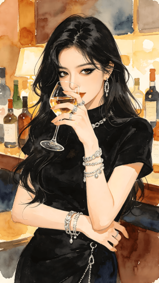 酒吧喝酒的酷拽少女