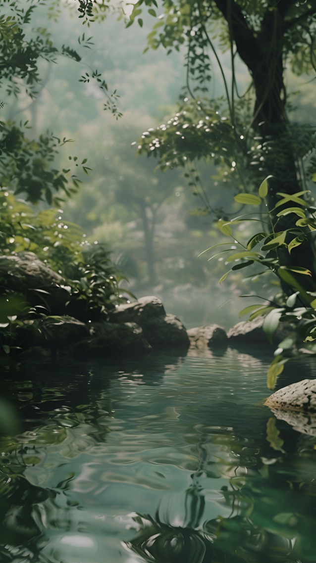 小溪与绿树