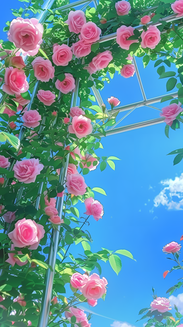 蓝天下的玫瑰花