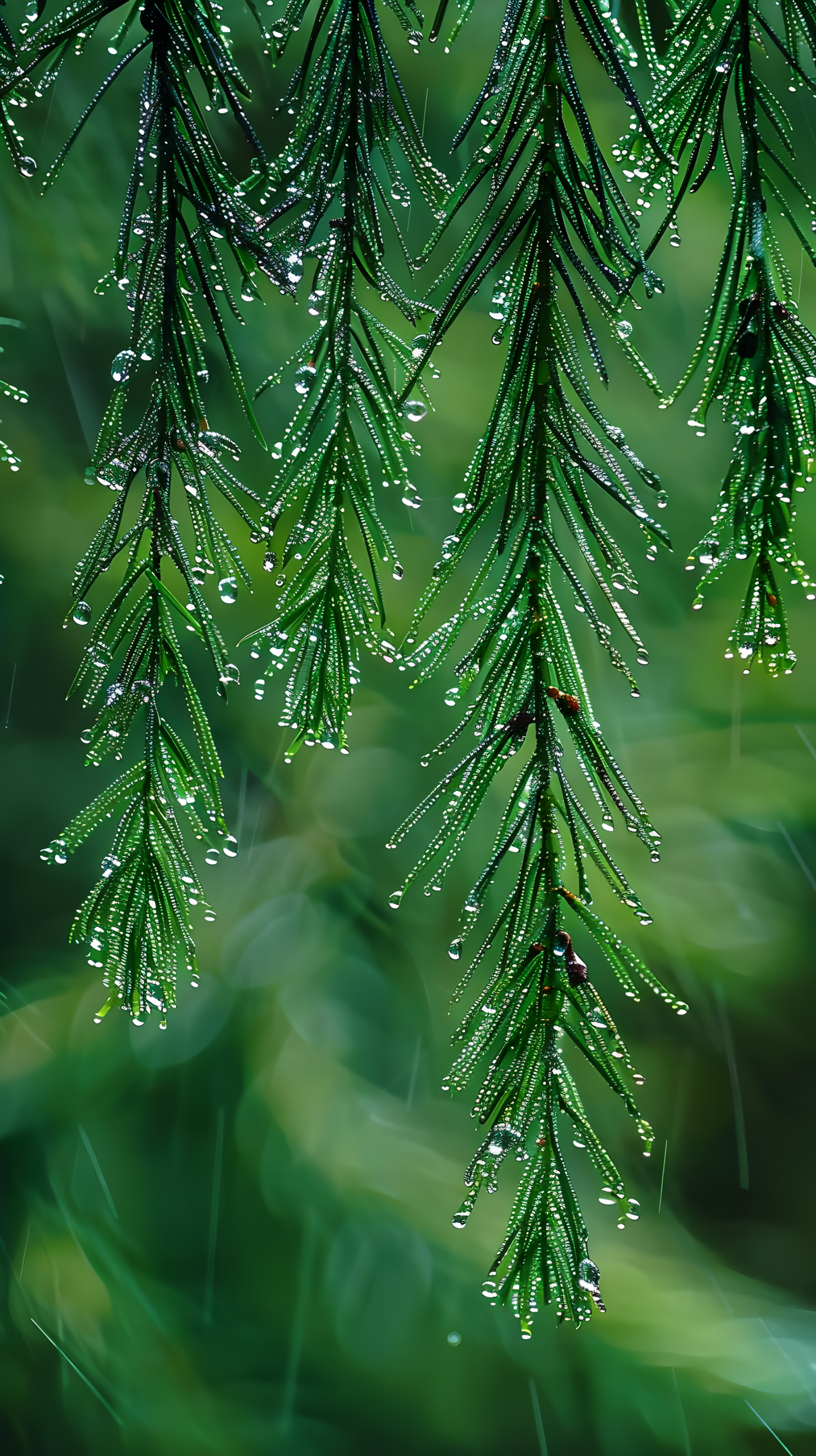 下雨的松树枝