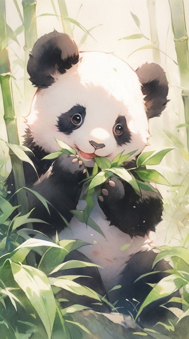 可爱的熊猫吃竹子