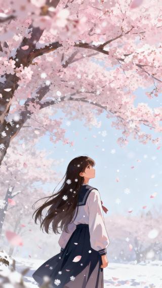 樱花树下的女孩