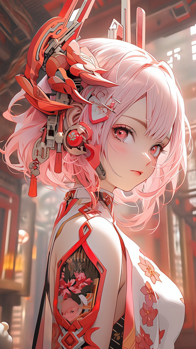 粉色系机甲美少女，高清手机壁纸