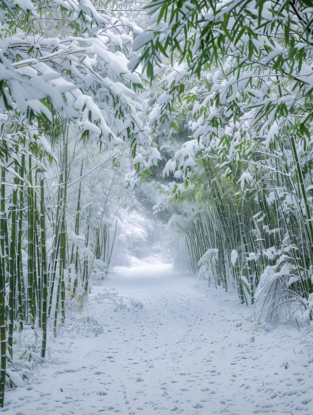 暴雪后竹林