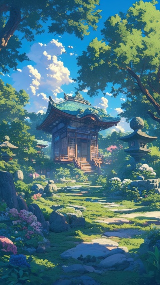 清新绿色古风庭院