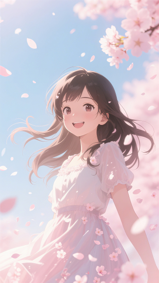 动漫少女樱花飞舞