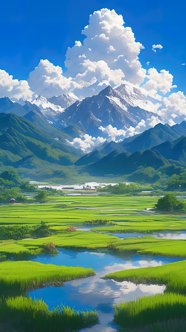 綠色護眼雪山溪流