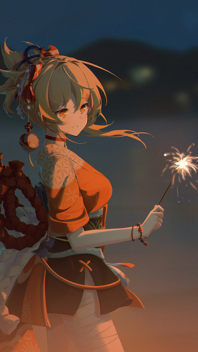 放烟花的少女(动漫手机静态壁纸) - 动漫手机壁纸下载 - 元气壁纸