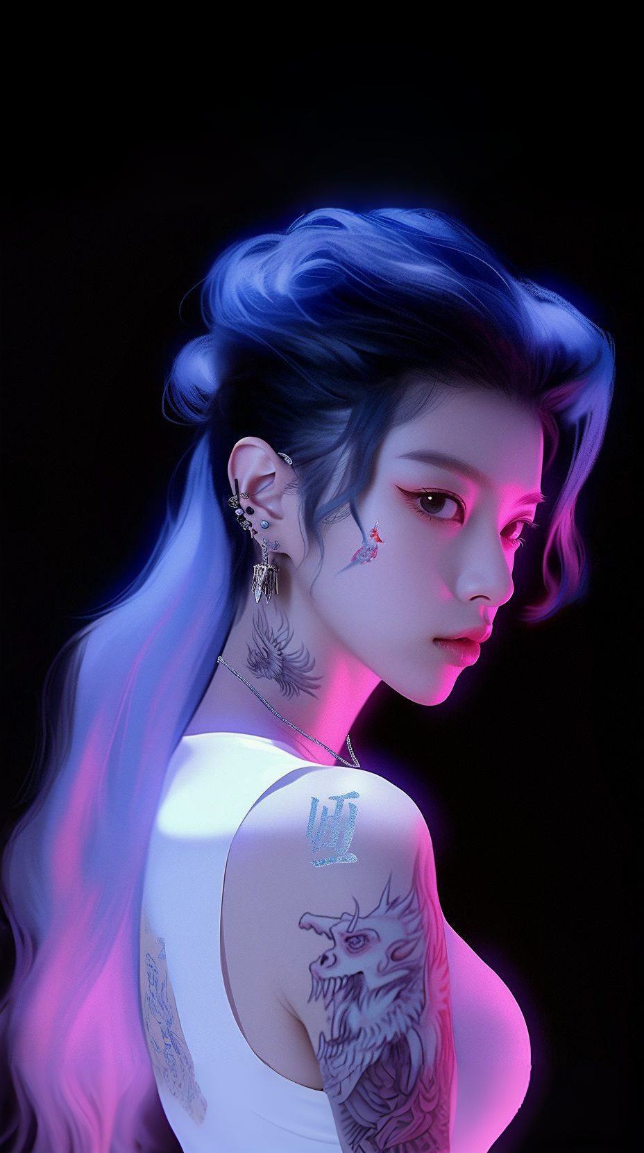 潮流的時尚紋身花臂女生