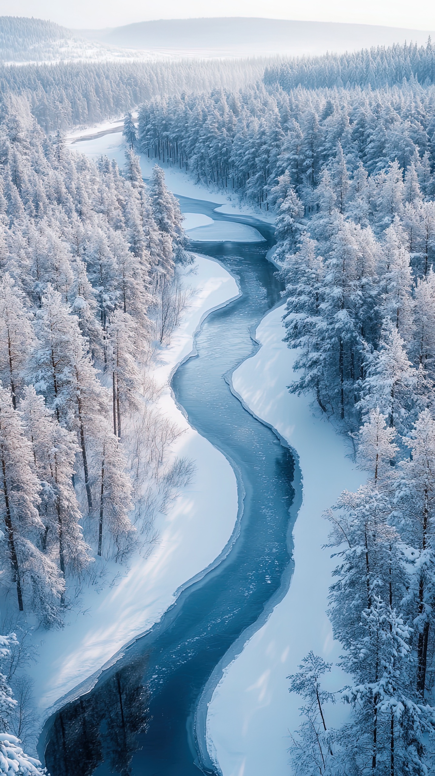 雪原蜿蜒河流