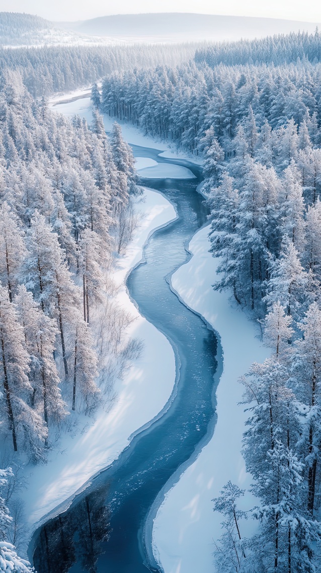雪原蜿蜒河流