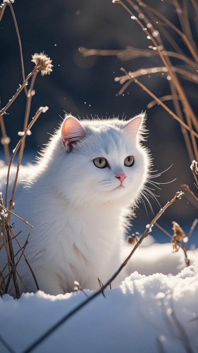 雪地白猫