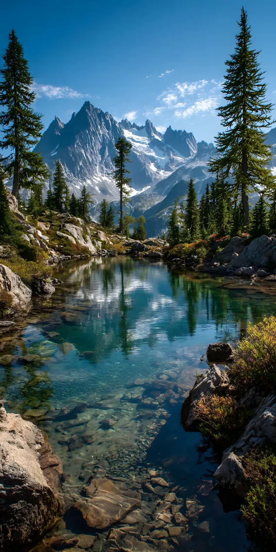 高山秘境，镜湖映雪峰