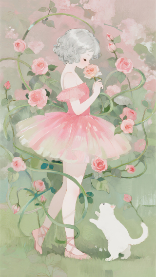 芭蕾女孩与猫
