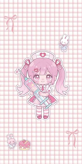 粉色格纹蛋糕护士小兔