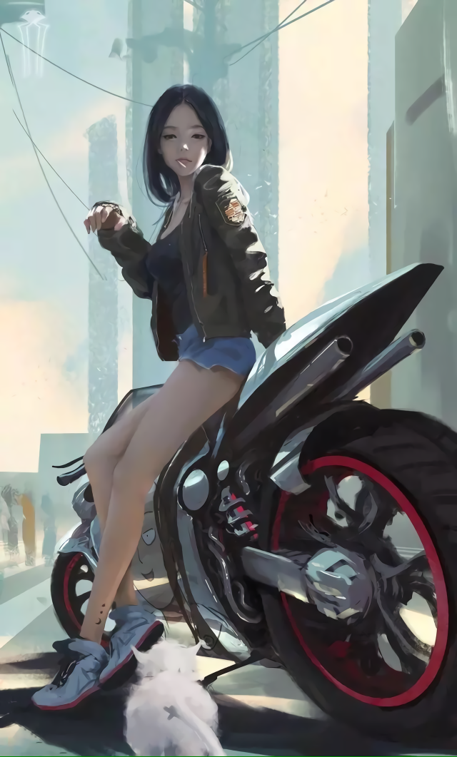 微信聊天背景机车女孩