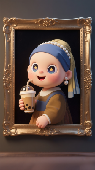 喝奶茶的少女
