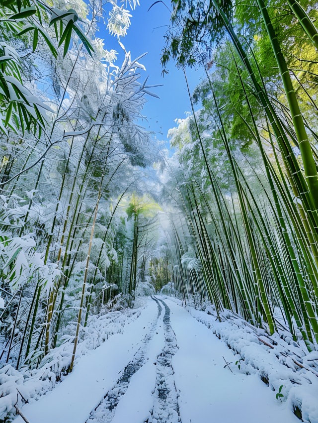 雪后竹林小路