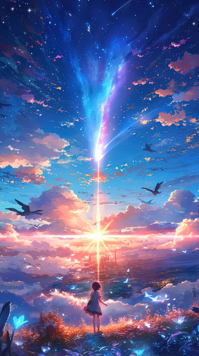 俯瞰神秘光芒下的城市