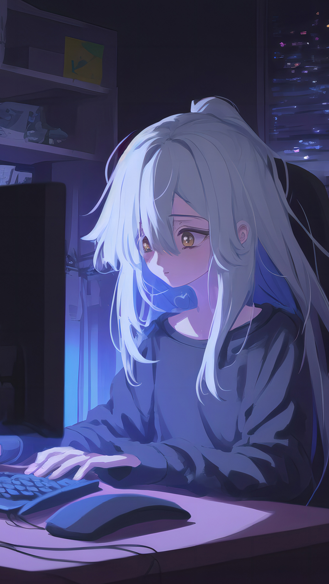 熬夜赶工的女孩