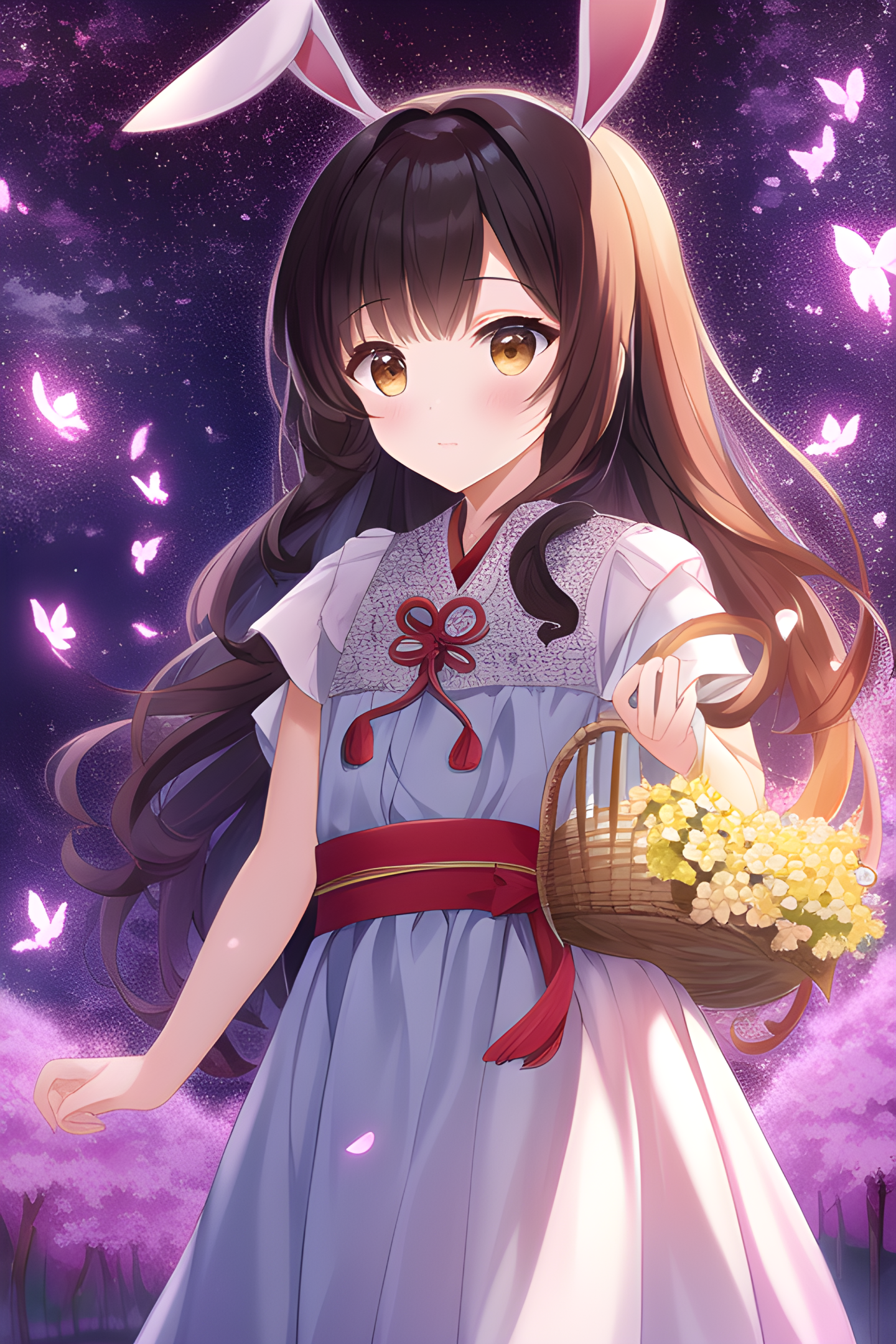 提花籃的小姑娘