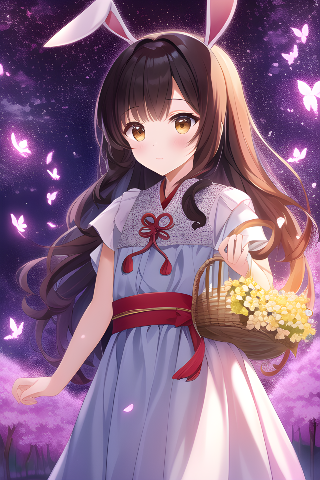 提花籃的小姑娘