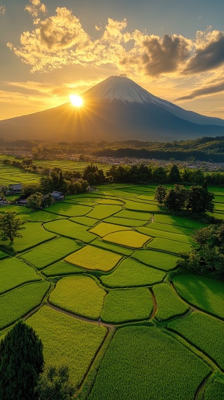清新富士山下农田