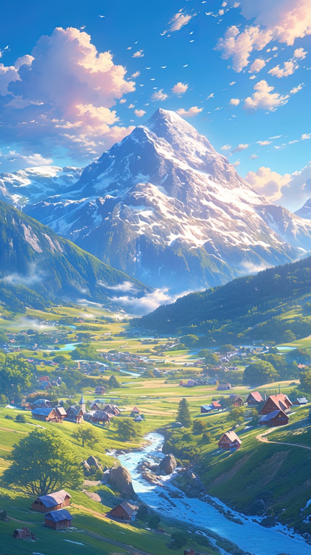 雪山下的草原