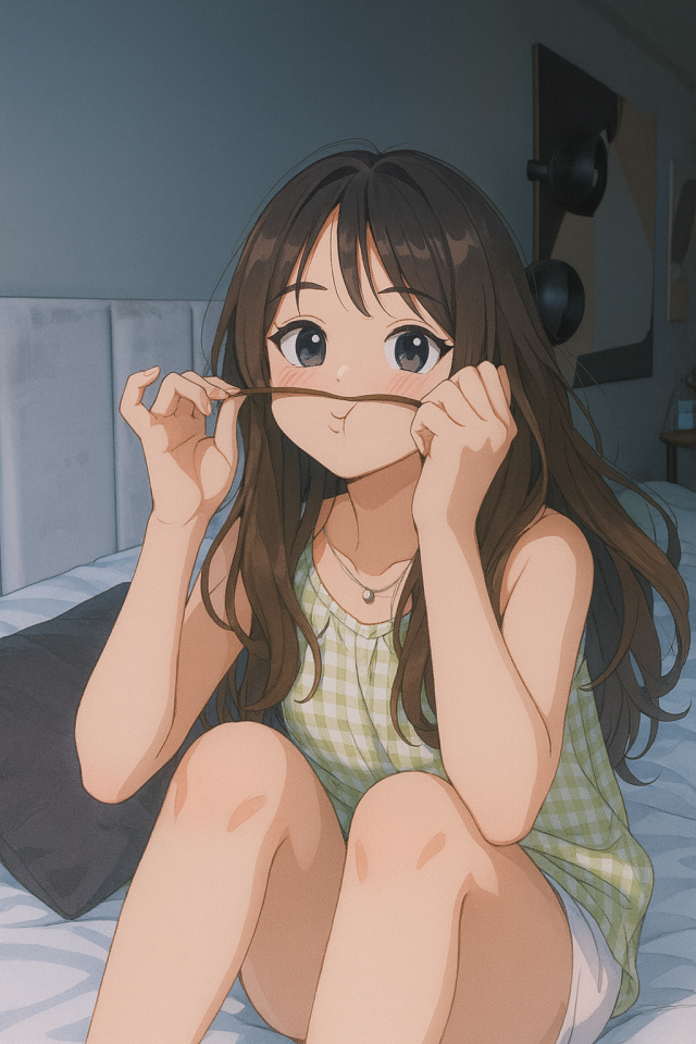 玩头发的少女